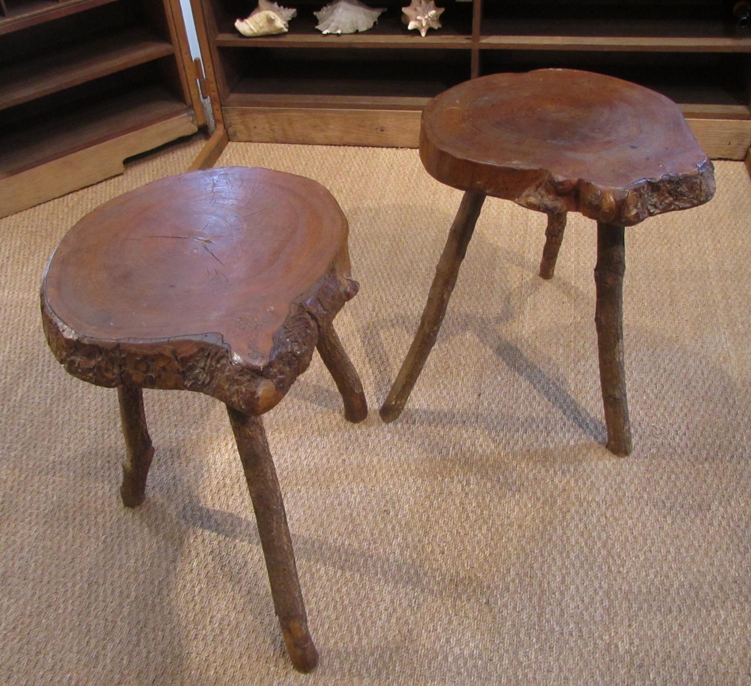 A pair of wooden grotto stools