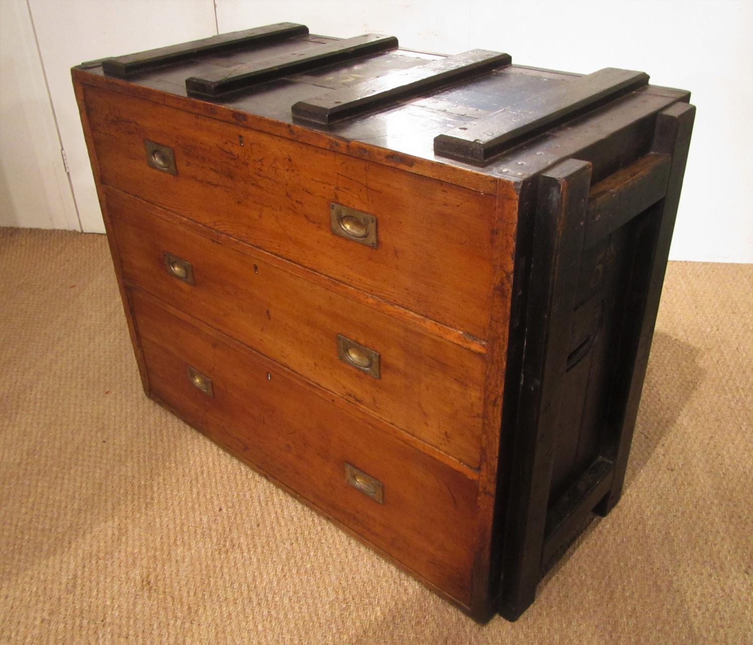 A Campaign chest of drawers