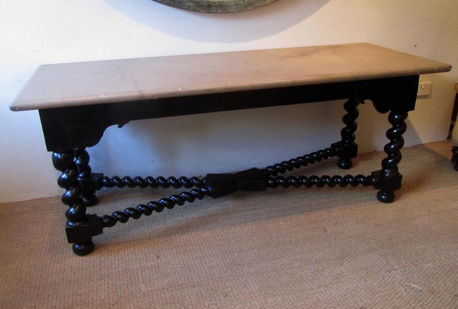 A 18thC barley twist table with stone top