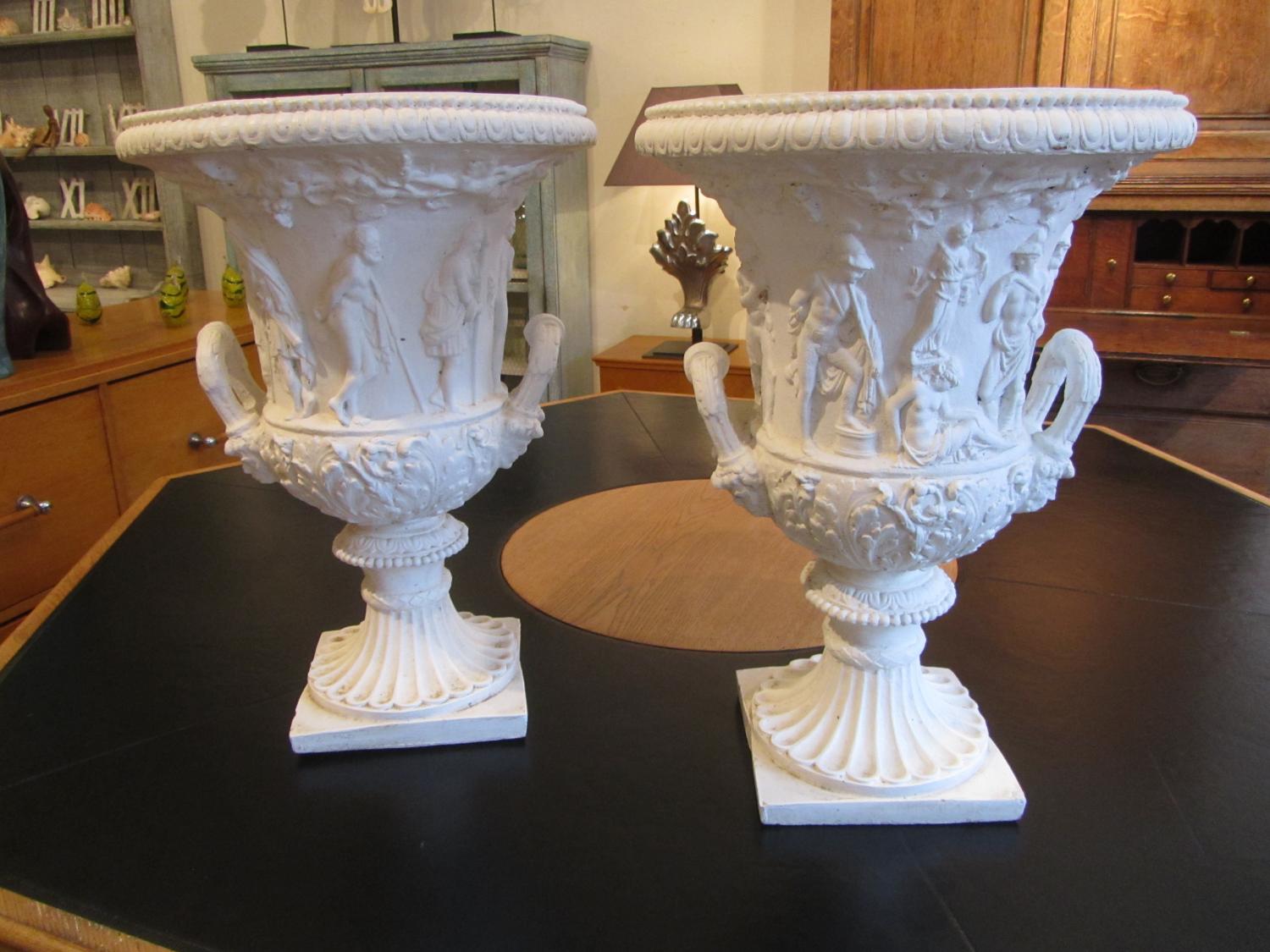 A pair of terracotta classical urns