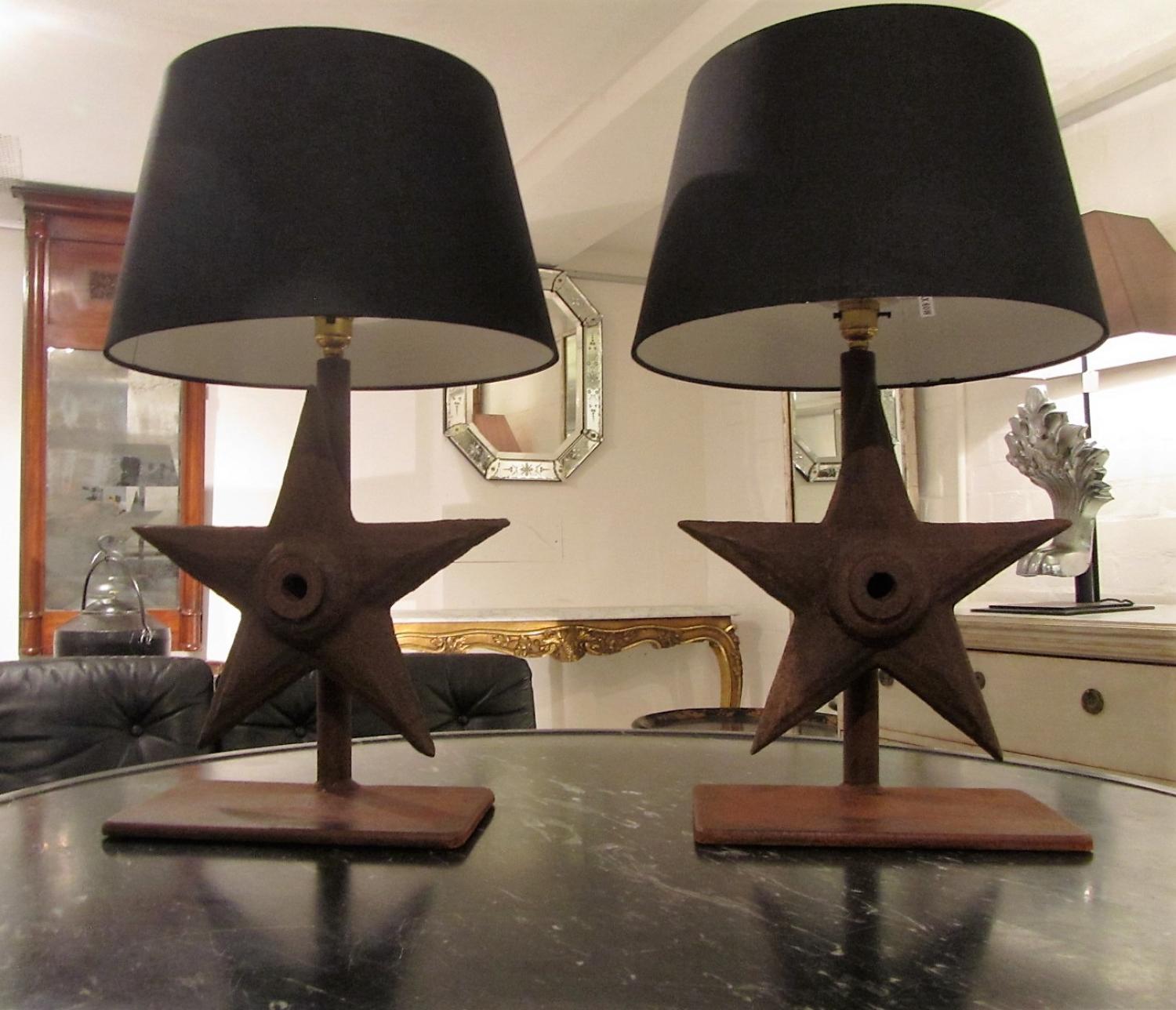 A pair of iron table lamps