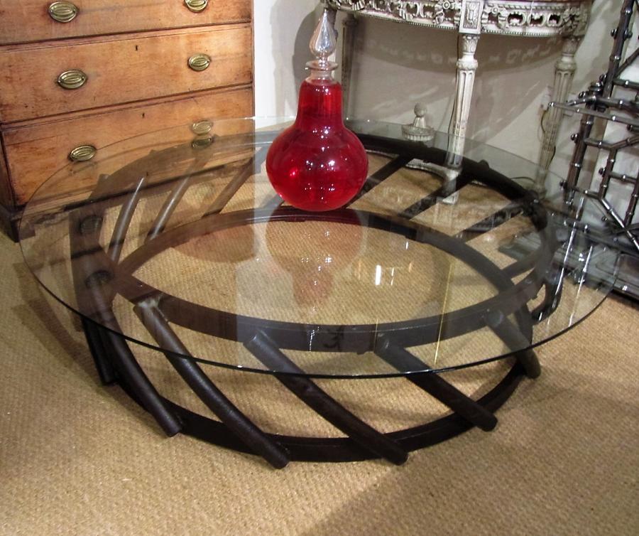 A large circular coffee table