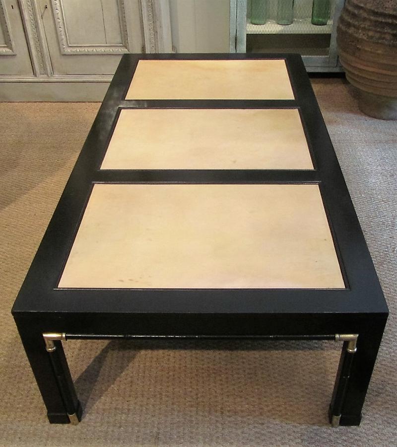 A black lacquer coffee table