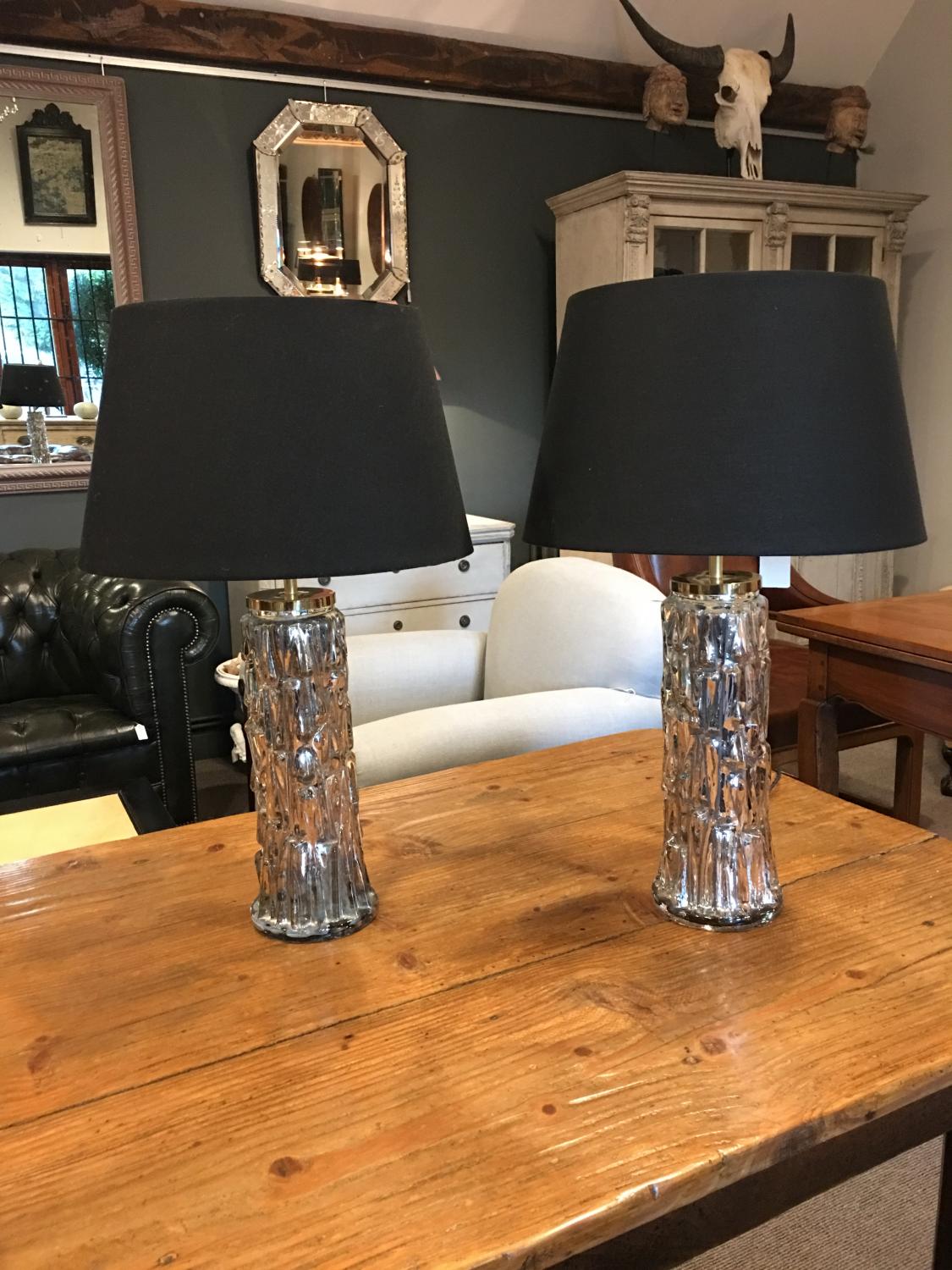A pair of silvered Orrefors table lamps