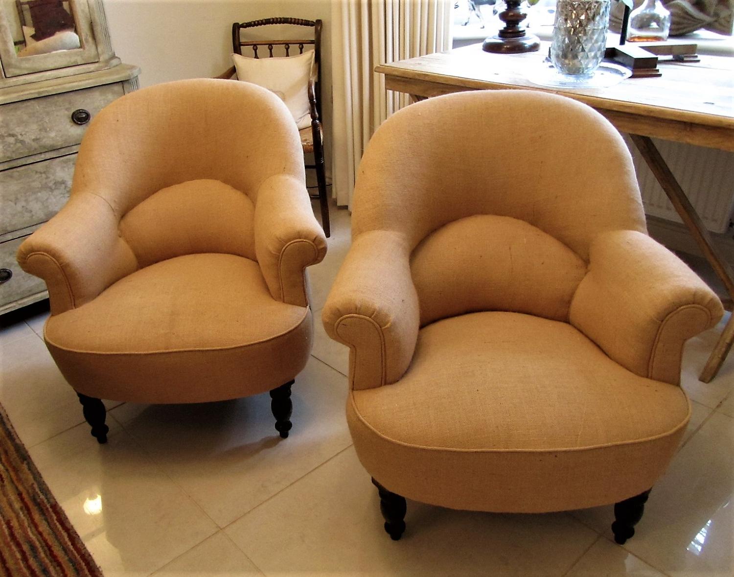 A pair of French 19thC tub chairs