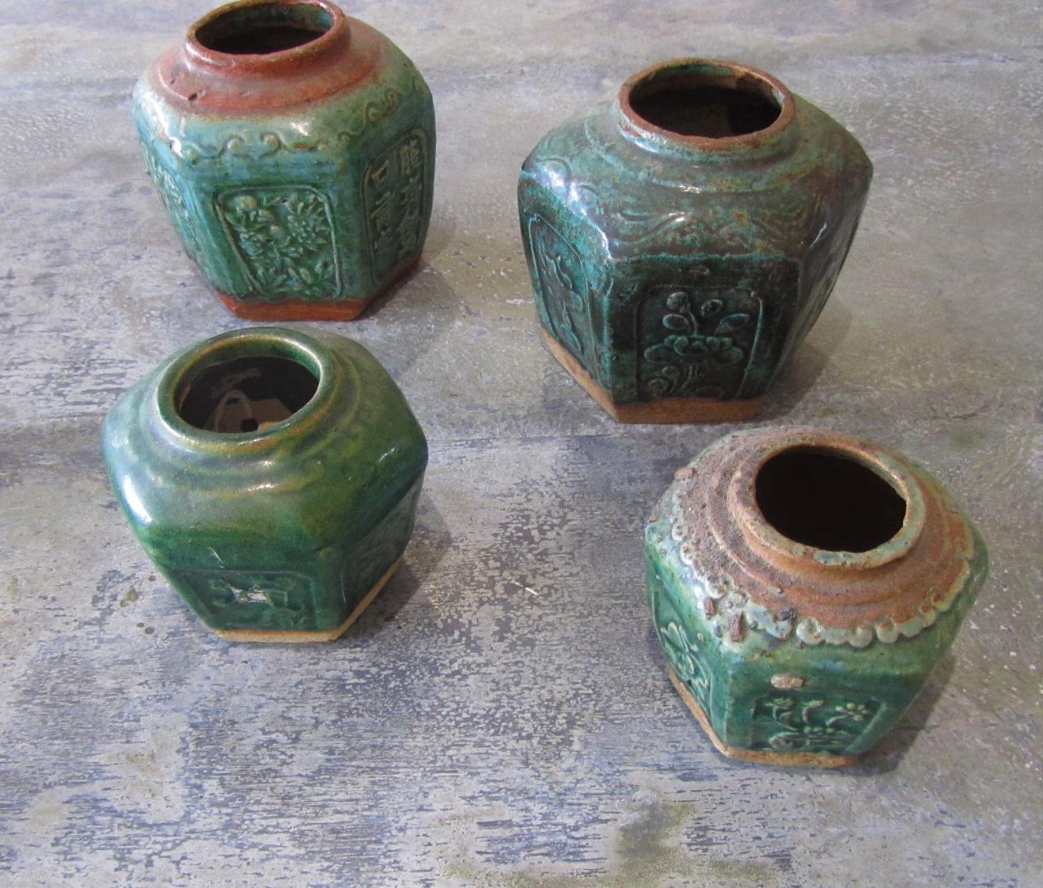 A collection of Shiwan jade glazed jars