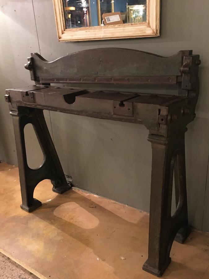 A cast iron Guillotine steel cutter console table