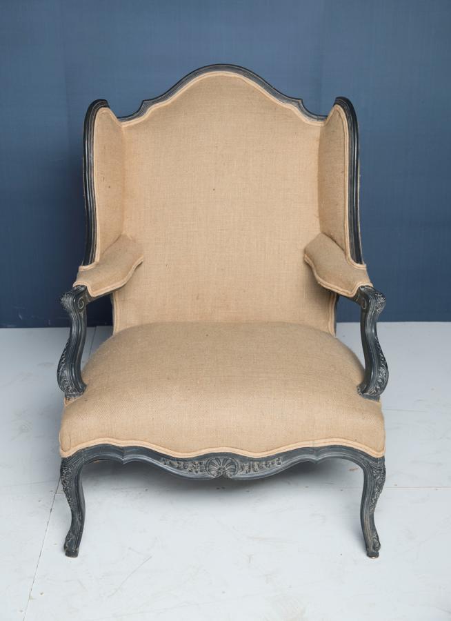 A 19thC wing back Bergere armchair