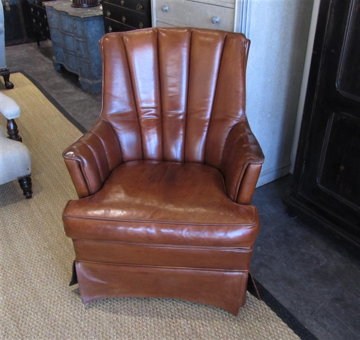 A French leather club reading chair