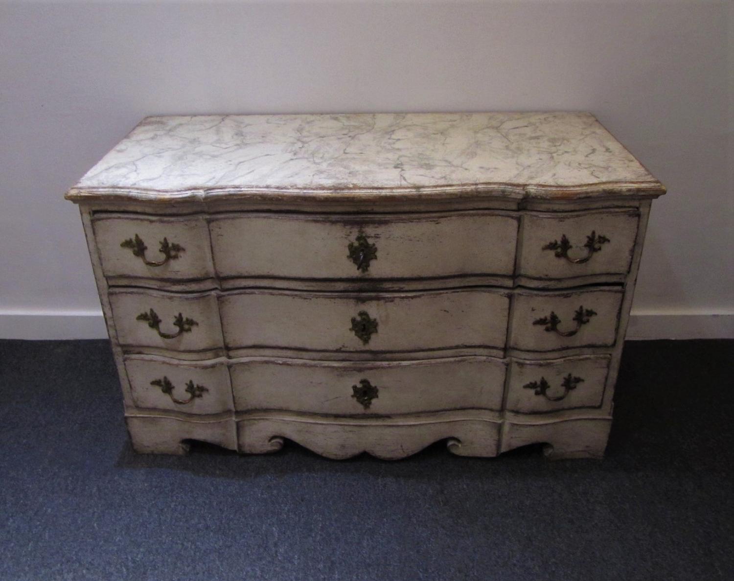 A large Swedish painted serpentine commode