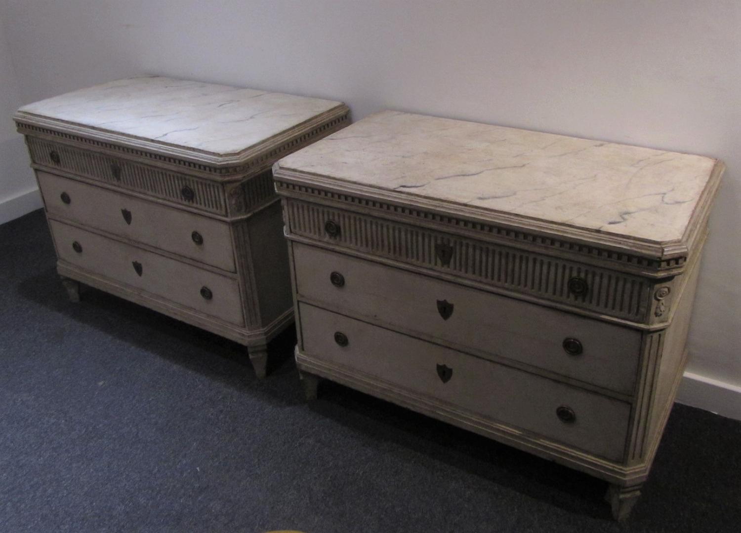 A large pair of painted Swedish commodes