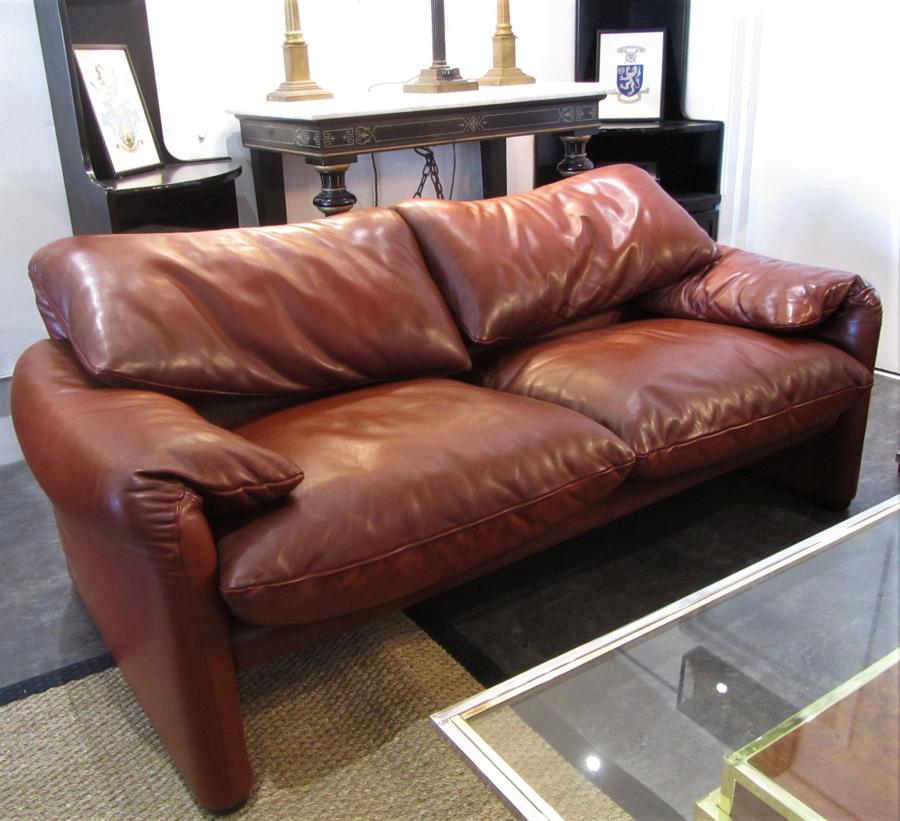 A 70's Maralunga Italian Leather two seater sofa