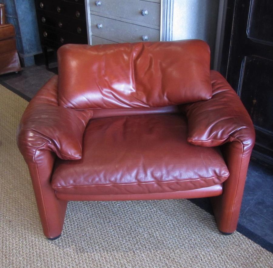 A 70's Maralunga 675 leather armchair