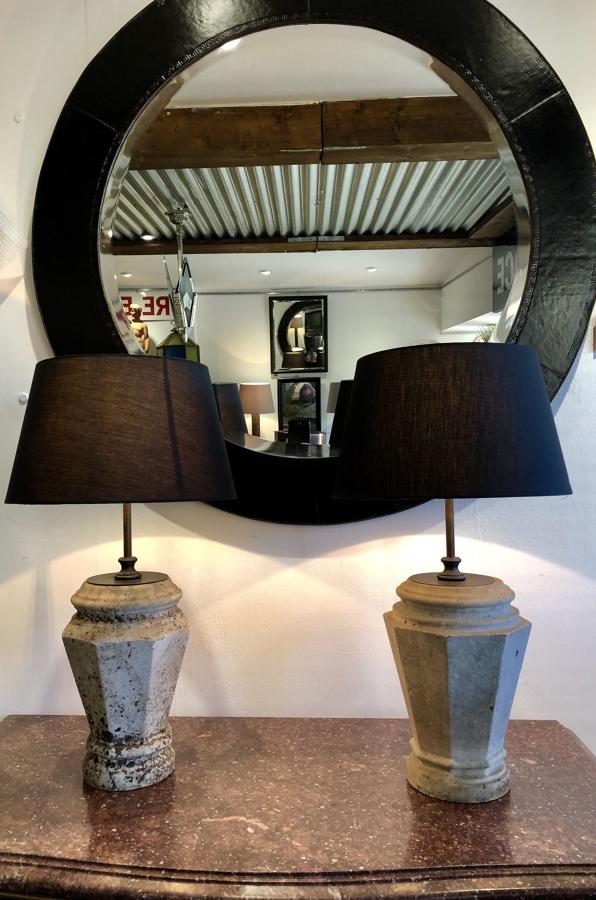 A Matched pair of marble lamps