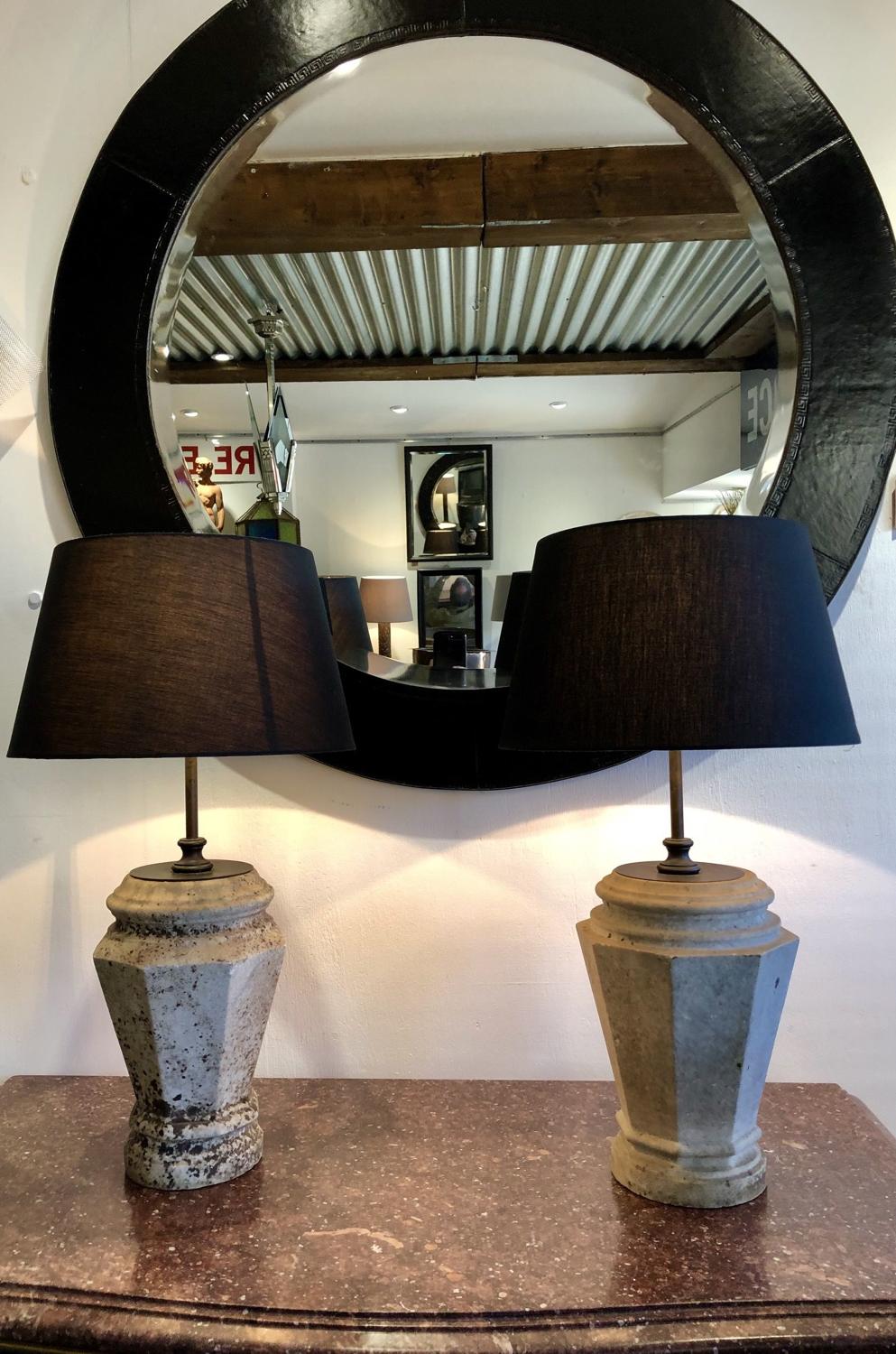 A Matched pair of marble lamps
