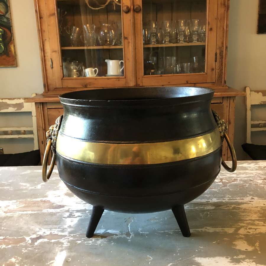 A 19thC brass and iron Cauldron