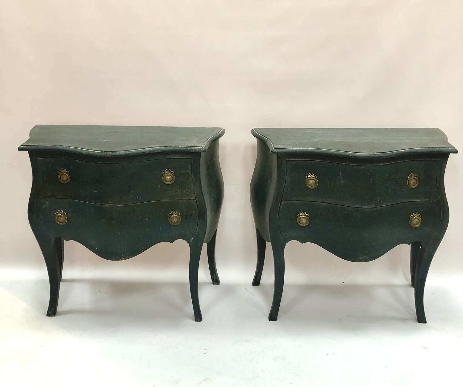 A pair of painted Bombe commodes