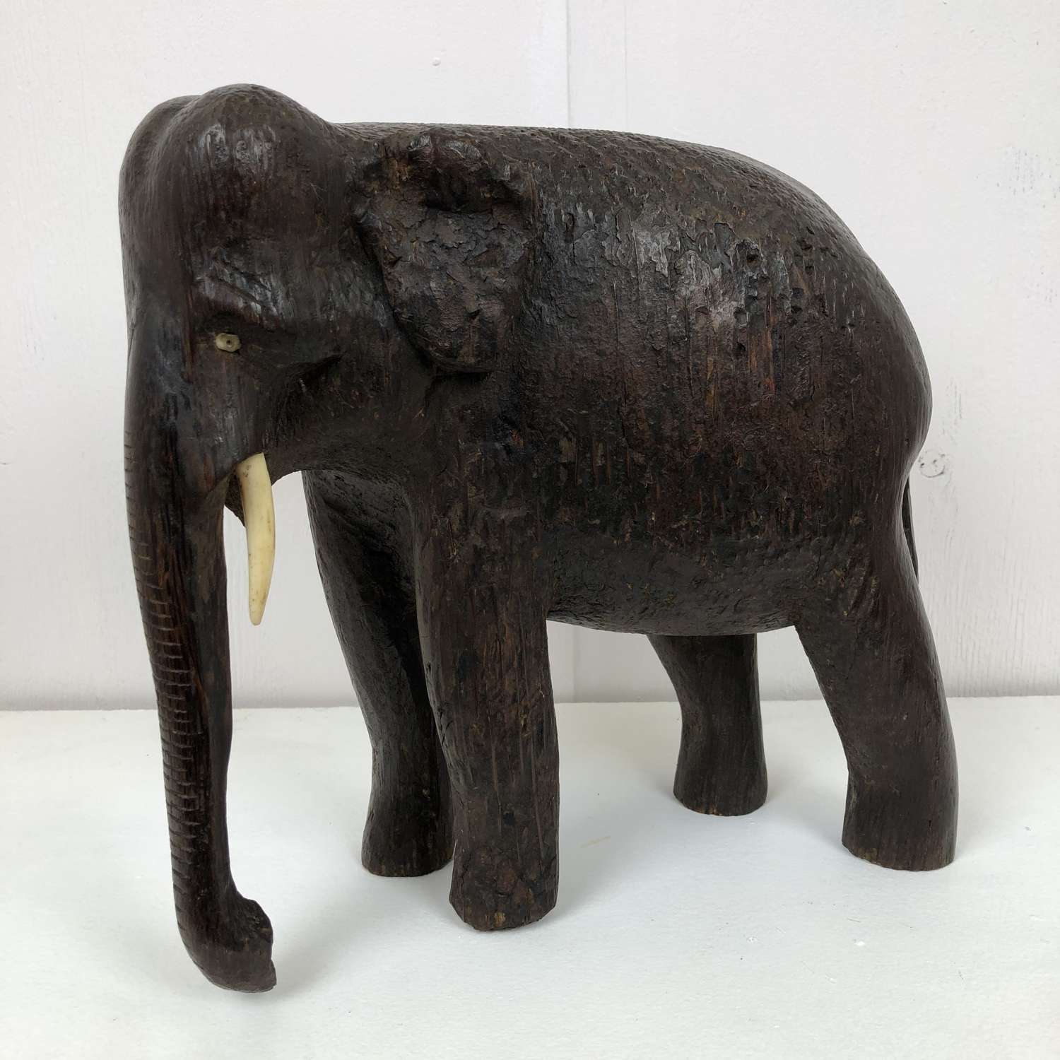 A carved wood Asian elephant