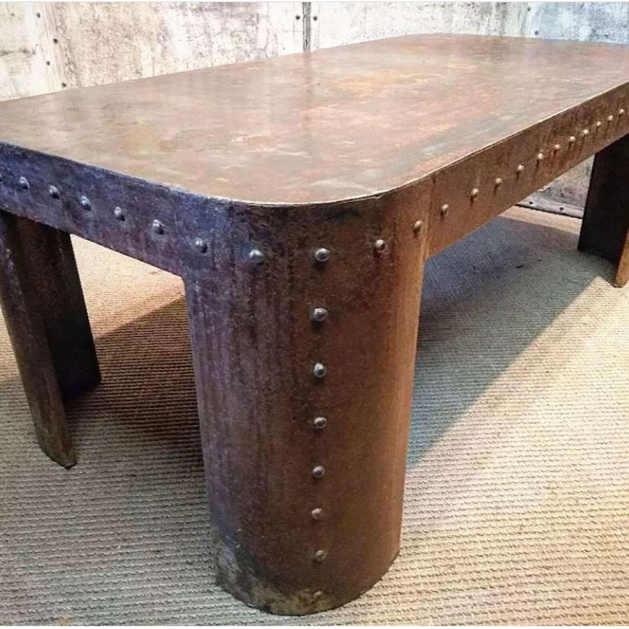 An industrial coffee table