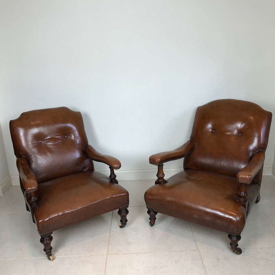 A Matched pair of Victorian Leather Library Chairs