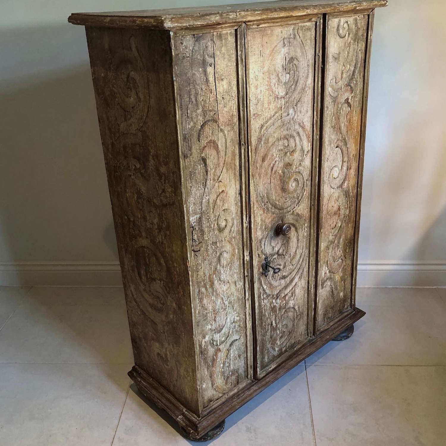 An 18thC Italian Painted Pine Low Cupboard
