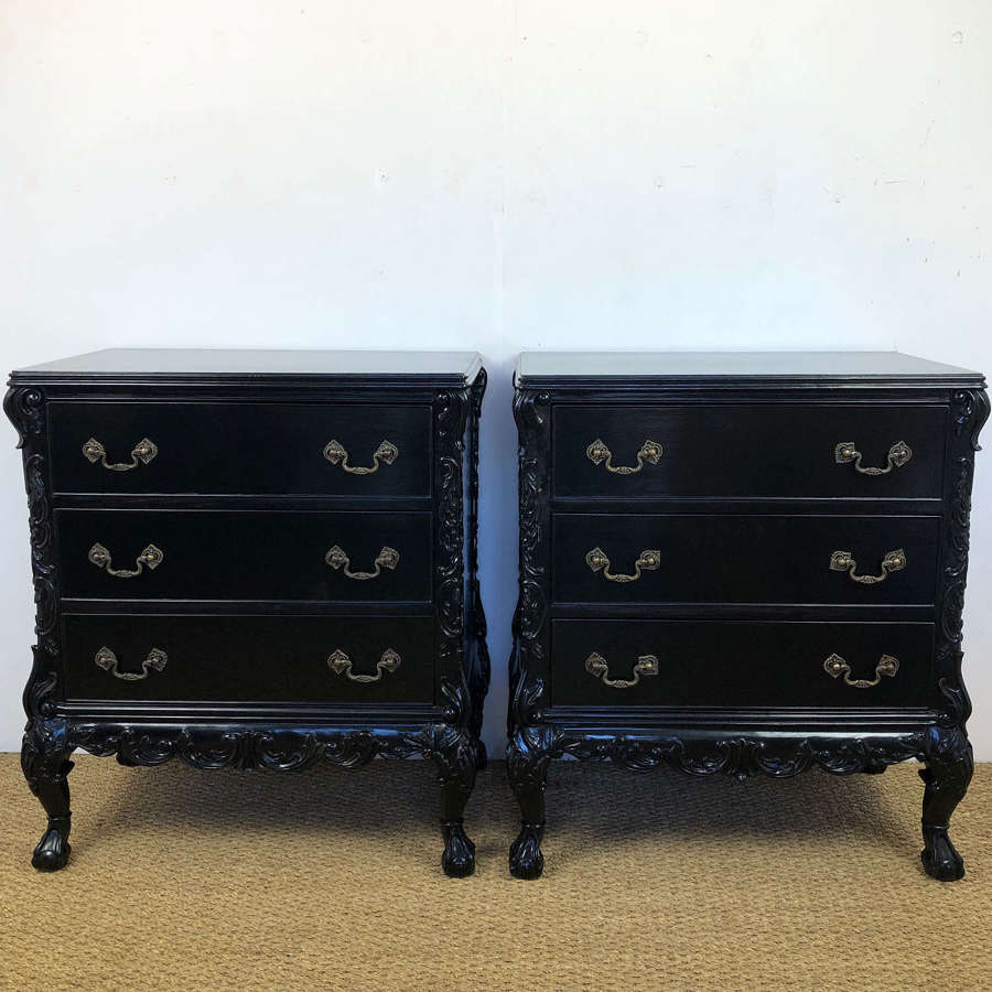 A pair of Black Lacquer Rocco Commodes