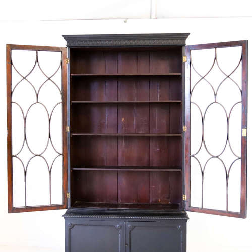 An ebonised Glazed bookcase